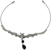 Goth Vampire Queen Silver Bat Tone Headpiece W/ Black Beaded Drop Dangle Accent image 4
