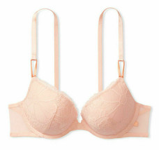 38DD Peach Coral Pink Lace Mesh Extreme Lift Victorias Secret Plunge PU ... - $39.99