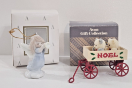 Vintage Avon Christmas Ornaments Lot of 2 Teddies In Wagon Joy To The World - $12.00