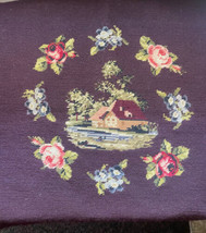 Antique Needlepont Chair Seat Cover  Wool &amp; Floral  Cottage Handmade  22” X 22” - £32.35 GBP