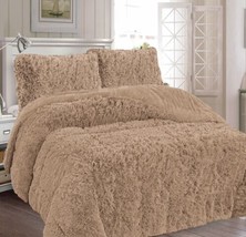 New York Taupe Shaggy Blanket With Sherpa Softy Thick &amp; Warm 3 Pcs Queen Size - £50.63 GBP