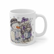 Plush Teddy Bear and Snowman Embroidery White Ceramic Coffee Mug (11 oun... - £15.54 GBP+