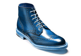 Men&#39;s Blue High Ankle Wing Tip Derby Genuine Leather Lace Up Handcrafted Boots - £115.47 GBP