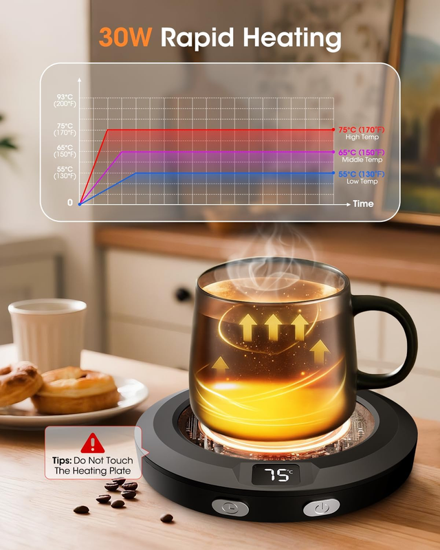 Mug Warmer, 30W Coffee Cup Warmer with 3 Temp Setting & Ambient Light, 2-12 Time Item image 2