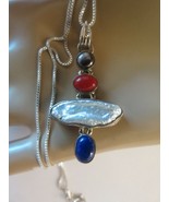 Sterling Silver Freshwater Baroque Pendant Necklace Blue Red Stone Box C... - £38.91 GBP