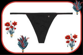 S   NOIR Dark Black Stretch Cotton V-String V LOGO Victorias Secret Thong Panty - £8.68 GBP