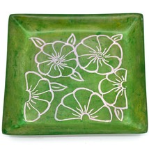 Tabaka Chigware Hand Carved Kisii Soapstone Green Floral Trinket Dish Kenya - £7.90 GBP