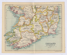 1912 Antique Map Of Southern Ireland Dublin / Verso Cork Killarney - £22.70 GBP