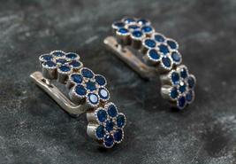 2.20Ct Round Cut Blue Sapphire Flower Vintage Earrings 14K White Gold Over - £73.13 GBP