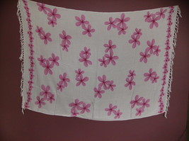Sarong~Pareo~Wall Hanging~Handmade~Throw~White &amp; Pink~Floral Design~New - £10.34 GBP
