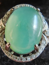 Glassy Ice Light Green Natural Burma Jadeite Jade Ring # 925 Sterling Silver # - £959.04 GBP