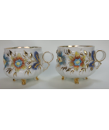 2 Antique Vintage German Porcelain Floral  Footed Cups w. Gold Detailing - £29.57 GBP