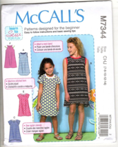 McCall&#39;s M7344 Girls Size 7 to 14 Easy Pullover Dresses Sewing Pattern New - $12.11