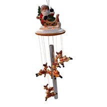 Vintage Christmas Holiday Santa Sleigh Wind Chime 7 Reindeer Ceramic Ado... - $24.25