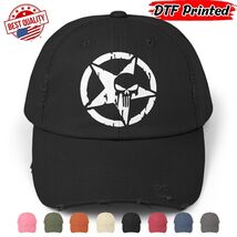 Military Distressed Cap US Army 90s Vintage Star Skull Logo DTF Printed - $24.99