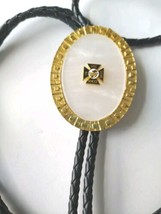 Vintage Masonic Bolo Tie Mother Of Pearl Gold Plated &#39;In Hoc signo Vinces&#39;  - $19.99