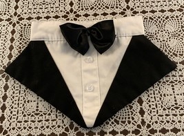 Designer Dog Tuxedo Bandana Black Bow Tie White Shirt Wedding Attire Medium - £8.64 GBP