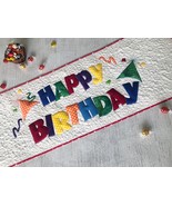 Quilted Happy Birthday table runner, Quilted table topper, Birthday plac... - $146.05 CAD