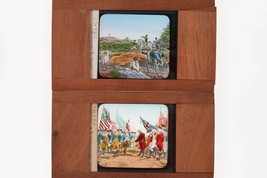 c1890 Wood Glass Magic Lantern Slides Surrender of Cornwallis and Battle of Benn - £54.76 GBP