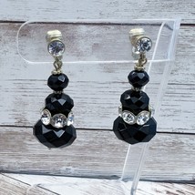 Vintage Clip On Earrings - Black Faceted Bead Dangle - £12.04 GBP