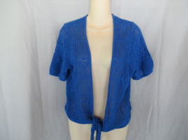 Alfred Dunner sweater cardigan crochet tie open  Small blue short sleeve - $13.67