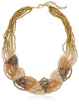 Leslie Danzis Chapado en Oro Multihilos Iridiscente Collar de Cuentas Babero Nwt - £23.37 GBP