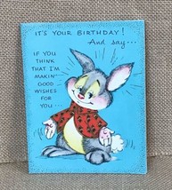 Ephemera Vintage Fairfield Anthropomorphic Gray Bunny Rabbit Greeting Card - £3.95 GBP