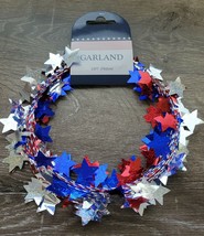 Patriotic Wired Garland  25 Ft Red Silver and Blue Large Stars - $18.69