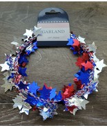Patriotic Wired Garland  25 Ft Red Silver and Blue Large Stars - £14.59 GBP
