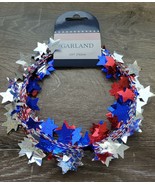 Patriotic Wired Garland  25 Ft Red Silver and Blue Large Stars - $18.69