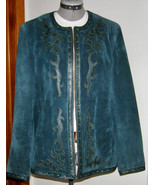 VINTAGE LINEA BY LOUIS DELL’OLIO ZIPPERED FORREST GREEN SUEDED LEATHER J... - $14.85