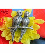Vintage Parrot Brooch Pin 2 Love Birds Branch Sterling Silver Figural - €39,03 EUR