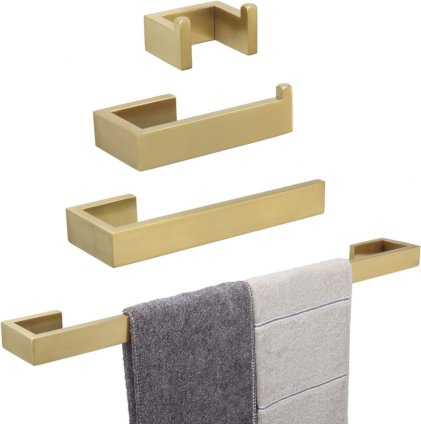 Tocten 4-Pcs Bathroom Hardware Set Stainless Steel Square Towel, Gold, 2... - $38.99