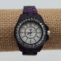 Geneva Purple Women&#39;s Wrist Watch with Rhinestone Crystals Metal Band - £19.01 GBP