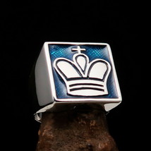 Perfect made Men&#39;s Chess Player Pinky Ring blue King&#39;s Crown - Sterling Silver - £75.13 GBP