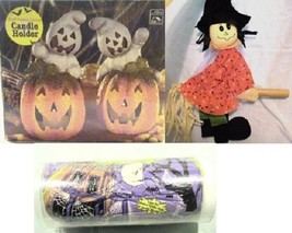 Halloween Decorations Lot - Ghost/Pumpkin Tea Candle Holders, Witch &amp; Spider Web - £8.61 GBP