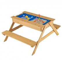 3-in-1 Multifunctional Kids Picnic Outdoor Wooden Table - £136.51 GBP