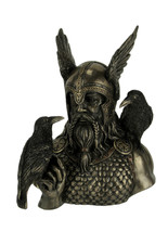 Norse God Odin in Winged Helm with Ravens Statue - $128.69