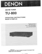 Denon TU-800 Tuner Owners Manual - $22.24