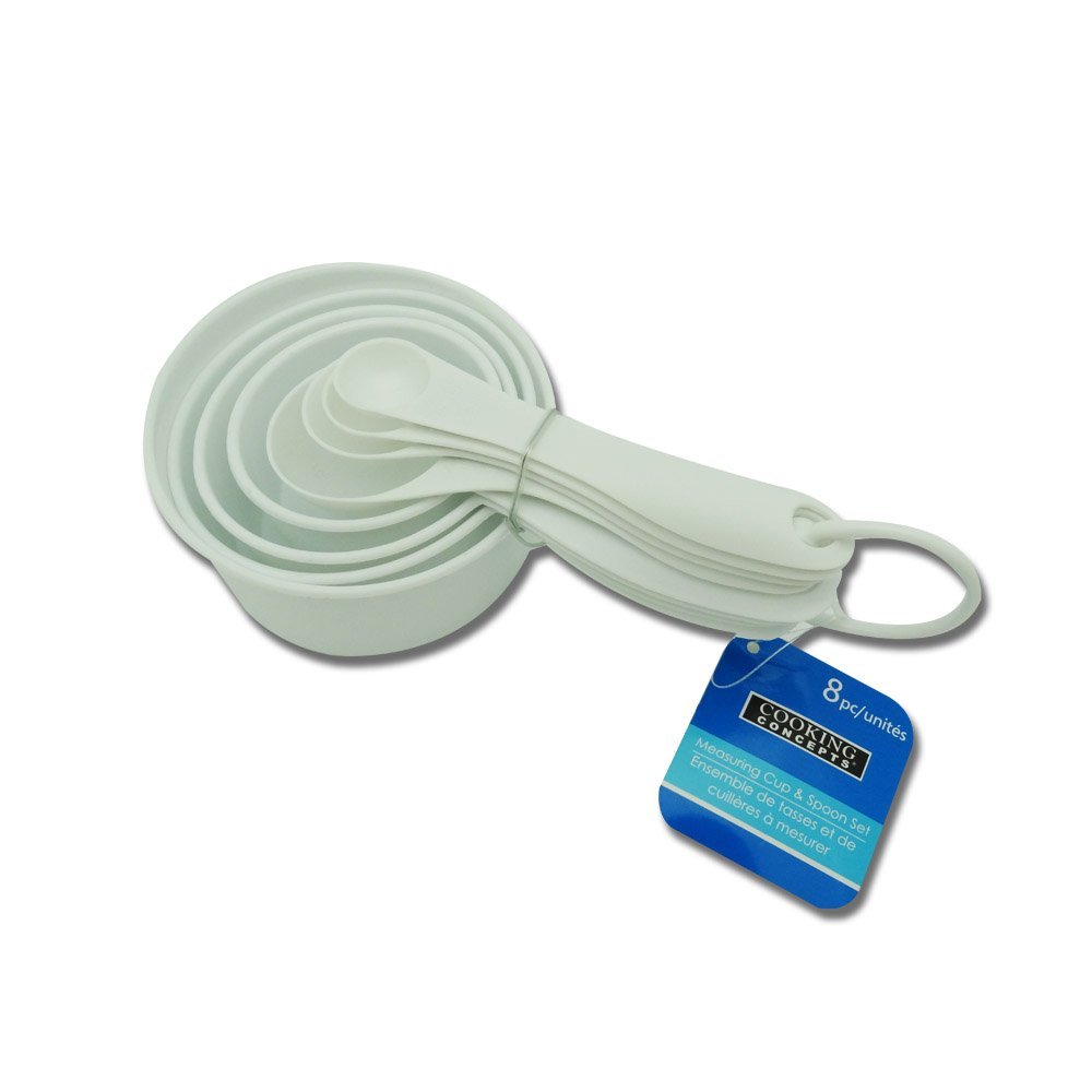 Kitchen Measuring Cups And Spoons Nesting 8 Piece Set White Plastic - $2.96