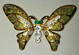 Stunning Vintage Green Rhinestone Gold Tone Butterfly Brooch Pin - $36.99