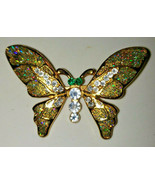 Stunning Vintage Green Rhinestone Gold Tone Butterfly Brooch Pin - £29.22 GBP
