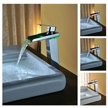 Chrome LED Waterfall Colors Changing Bathroom Basin Mixer Sink Faucet HDD721H - £171.64 GBP