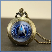 Contemporary Bronzed Space Explorer Ship Medalian Pocket Watch n Chain Timepiece - £61.04 GBP