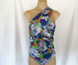 Zara bodysuit one shoulder ruched Medium blue tropical flowers New - £17.08 GBP