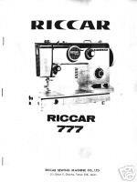 Riccar 777 Sewing Machine Manual Instruction Book L - $14.99