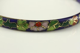 Vintage Floral Enamel Blue CLOISONNE Chinese Jewelry Brass Bangle Bracelet - $17.83