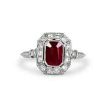 14k White Gold Plated 3.00 Ct Emerald Simulated Red Garnet Engagement Halo Ring - £106.68 GBP