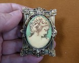 cm5-31 LADY looking down flower hair mint green + white Cameo Pin Pendan... - £27.20 GBP
