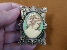cm5-31 LADY looking down flower hair mint green + white Cameo Pin Pendant brooch - £27.11 GBP